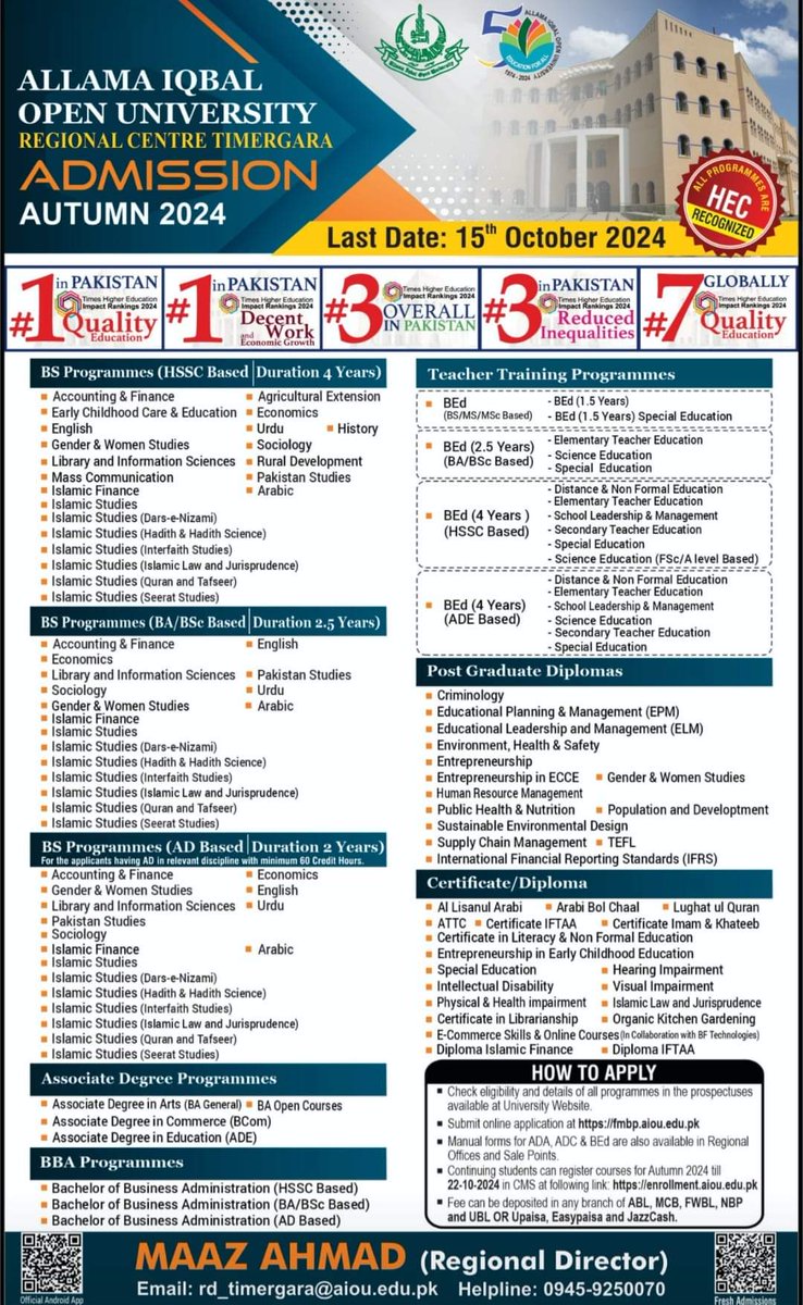 c_aiou's tweet photo. "GOLDEN OPPORTUNITY"
"JUST A FEW MORE HOURS"
ONLY 5 HOURS LEFT IN ADMISSIONS OF:
1) BA/B.COM (AD in Arts/Commerce)
2) BS Programme
3) B.ED &amp; ADE Programmes
Apply online at: https://t.co/jsQ6BmAPk9 https://t.co/CT0vSepZvU