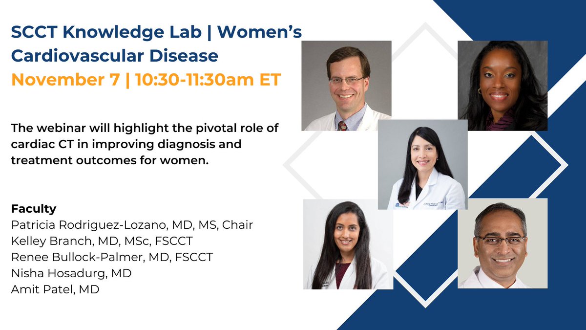 Heart_SCCT (@heart_scct) on Twitter photo Join us for the SCCT Knowledge Lab | Women’s Cardiovascular Disease on November 7 at 10:30am ET.
<a href="/PRodriguezMD/">Patricia Rodriguez Lozano MD, MS</a> <a href="/DrKelleyBranch/">Kelley Branch, MD, MSc</a> <a href="/RBP0612/">Renée Bullock-Palmer MD FACC FAHA FASNC FASE FSCCT</a> @NHosadurg <a href="/AmitRPatelMD/">Amit R. Patel</a>
Register now for free: ow.ly/XBGe50TIc2Z Join us for the SCCT Knowledge Lab | Women’s Cardiovascular Disease on November 7 at 10:30am ET.
<a href="/PRodriguezMD/">Patricia Rodriguez Lozano MD, MS</a> <a href="/DrKelleyBranch/">Kelley Branch, MD, MSc</a> <a href="/RBP0612/">Renée Bullock-Palmer MD FACC FAHA FASNC FASE FSCCT</a> @NHosadurg <a href="/AmitRPatelMD/">Amit R. Patel</a>
Register now for free: ow.ly/XBGe50TIc2Z
