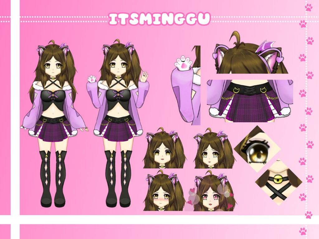 itsminggu's tweet photo. FINALLY MADE A PROPER VTUBER MODEL'S REFERENCE SHEET! 😱

The amount of time I took to redraw my hair and my skirt after many youtube art tutorials...well you can see the struggles 🤣. Its really an awesome journey to bring my model to life ❤️ https://t.co/OLPktX7Ro6