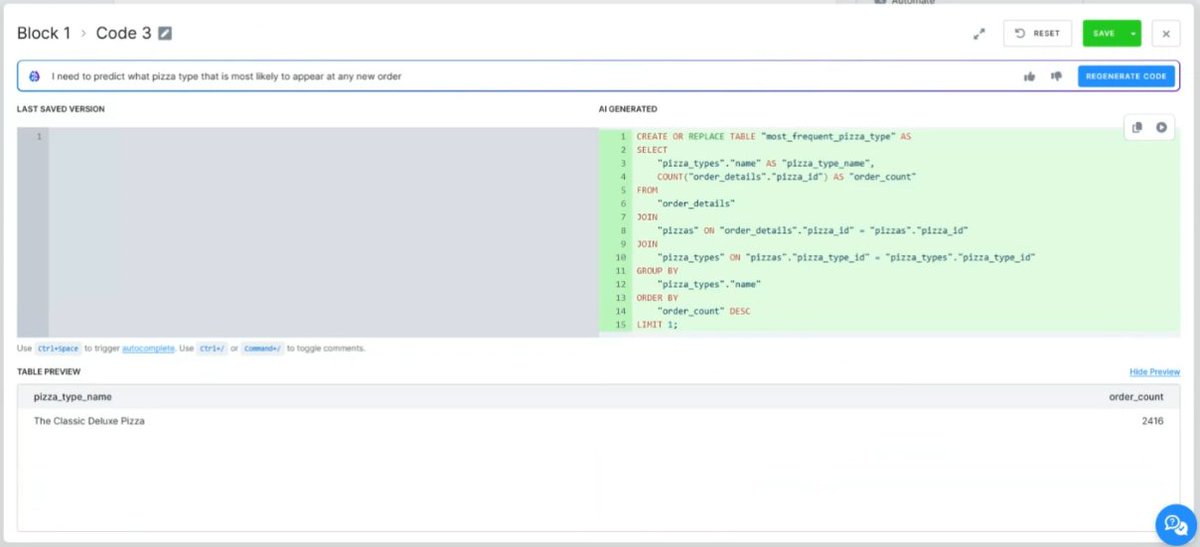 KeboolaDevs's tweet photo. First AI bot in Keboola! Our AI bot turns natural language into SQL queries for Snowflake. No need to specify table structures or data—it knows it all! #AI #SQL #Keboola https://t.co/NJHDb0DmjR