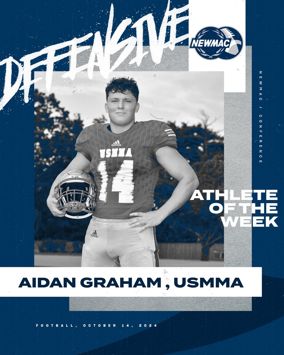 FOOTBALL 🏈
DEFENSIVE ATHLETE OF THE WEEK 

<a href="/USMMA_Athletics/">USMMA Athletics</a> Aidan Graham had 6 tackles in the Mariners' 21-0 victory at MIT, 4 of them for losses, including 3 sacks that dropped the Engineers back a combined 26 yards.

ow.ly/fWp150TLFPv

#GoNEWMAC // #WhyD3