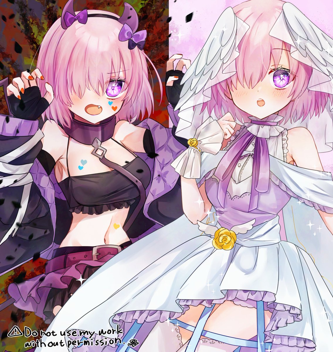 マシュ・キリエライト(Fate) 「10月だから悪魔マシュと天使マシュ再掲する 」|はるかっぱのイラスト