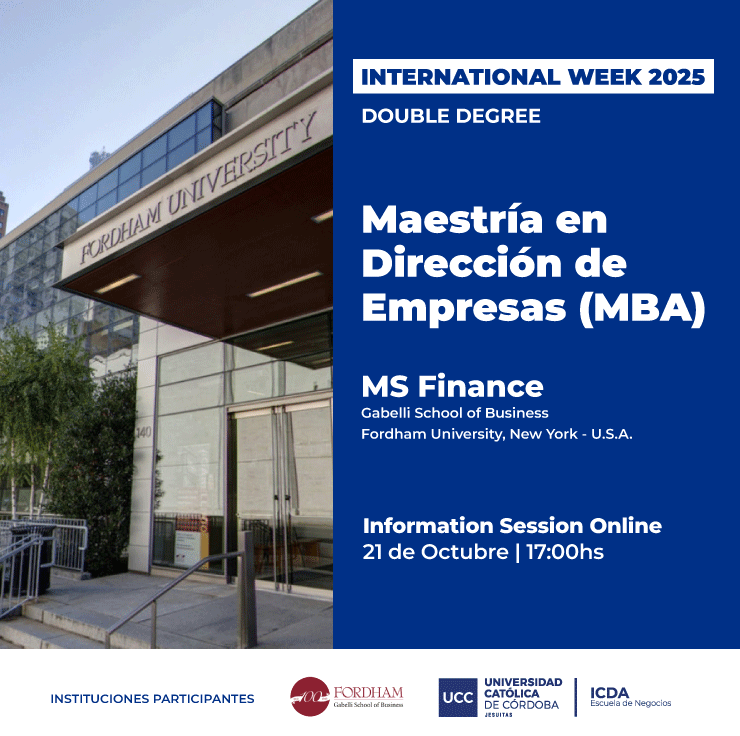 🌎Invitamos a estudiantes y Alumni del #MBA de <a href="/ICDA_UCC/">ICDA, Escuela de Negocios UCC</a>, a la reunión informativa: International Week 2025, Doble Grado en MS Finance de Gabelli School of Business de <a href="/FordhamNYC/">Fordham University</a>, New York -Estados Unidos

👉 21/10
👉 17hs 
👉 Online docs.google.com/forms/d/e/1FAI…

¡Te esperamos!