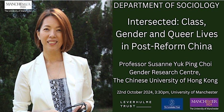 UoM School of Social Sciences (@uomsoss) on Twitter photo 📢Join us for a guest lecture by <a href="/LeverhulmeTrust/">The Leverhulme Trust</a> Prof <a href="/susanneypchoi/">Susanne Choi</a> <a href="/CUHKofficial/">The Chinese University of Hong Kong - CUHK</a> on LGBTQ experiences in China who face ongoing struggles with stigma, censorship, and family pressure.
🗓️22 Oct, 3:30-6pm <a href="/MHCentre/">Martin Harris Centre</a>
Register: eventbrite.co.uk/e/intersected-… 📢Join us for a guest lecture by <a href="/LeverhulmeTrust/">The Leverhulme Trust</a> Prof <a href="/susanneypchoi/">Susanne Choi</a> <a href="/CUHKofficial/">The Chinese University of Hong Kong - CUHK</a> on LGBTQ experiences in China who face ongoing struggles with stigma, censorship, and family pressure.
🗓️22 Oct, 3:30-6pm <a href="/MHCentre/">Martin Harris Centre</a>
Register: eventbrite.co.uk/e/intersected-…