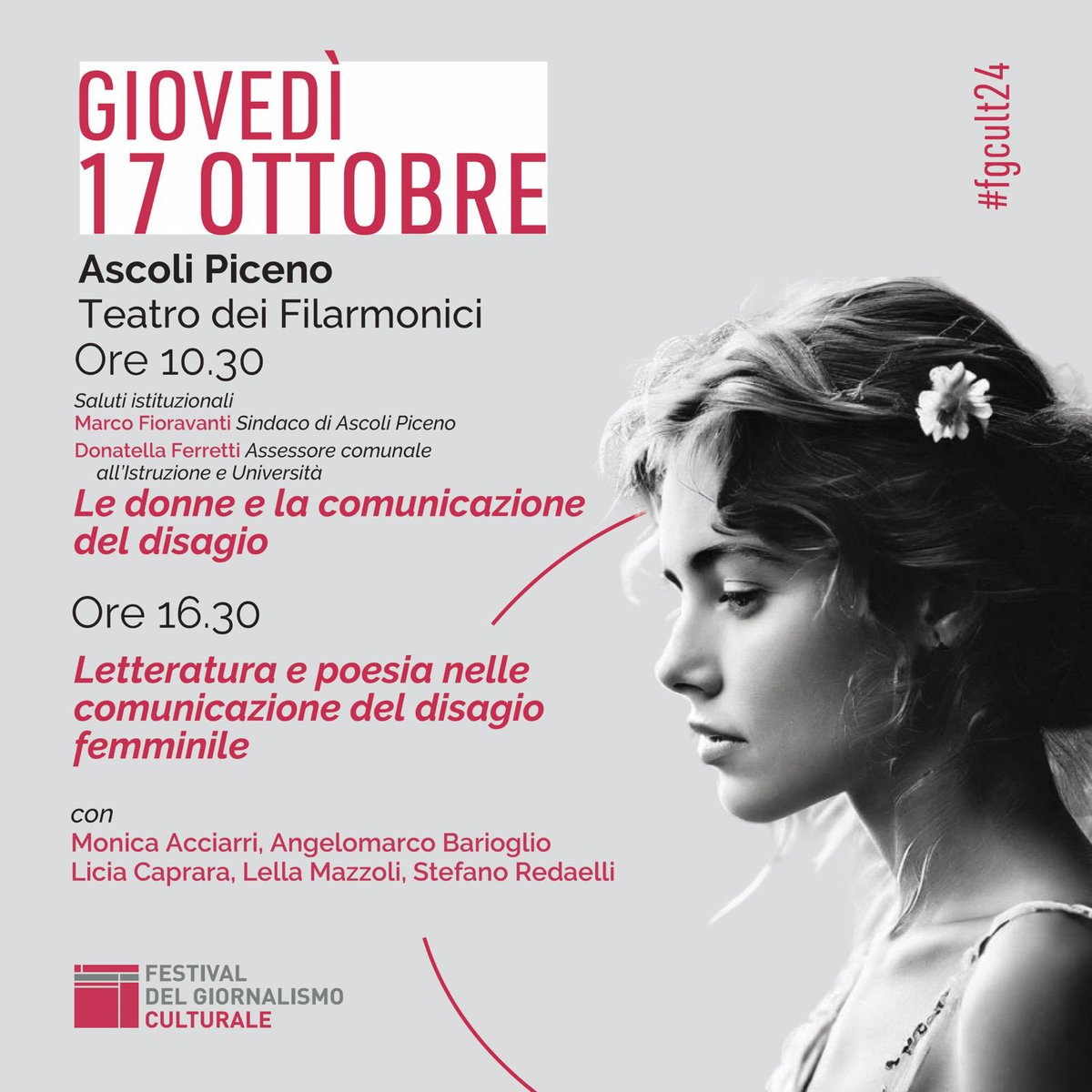 🗓️ Giovedì 17 ottobre vi aspettiamo ad Ascoli Piceno per un nuovo evento OFF! Sarà una giornata di riflessione sul tema della comunicazione del disagio femminile, con interventi di Monica Acciarri, Angelomarco Barioglio, Licia Caprara, <a href="/lellamazzoli/">lellamazzoli</a> e Stefano Redaelli. #fgcult24