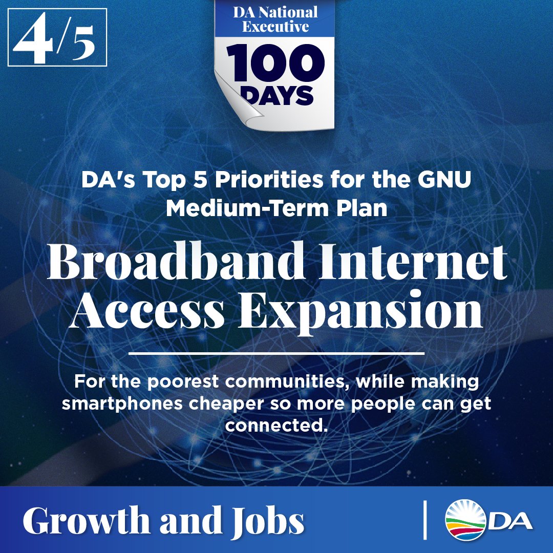🛜 Expanding internet access is a key priority in the GNU. This means more jobs and growth, especially for the poorest communities! The DA is committed to investing in digital transformation.

Learn more: youtube.com/live/6e97e-DM6…

#100DaysOfGNU #DAatWork