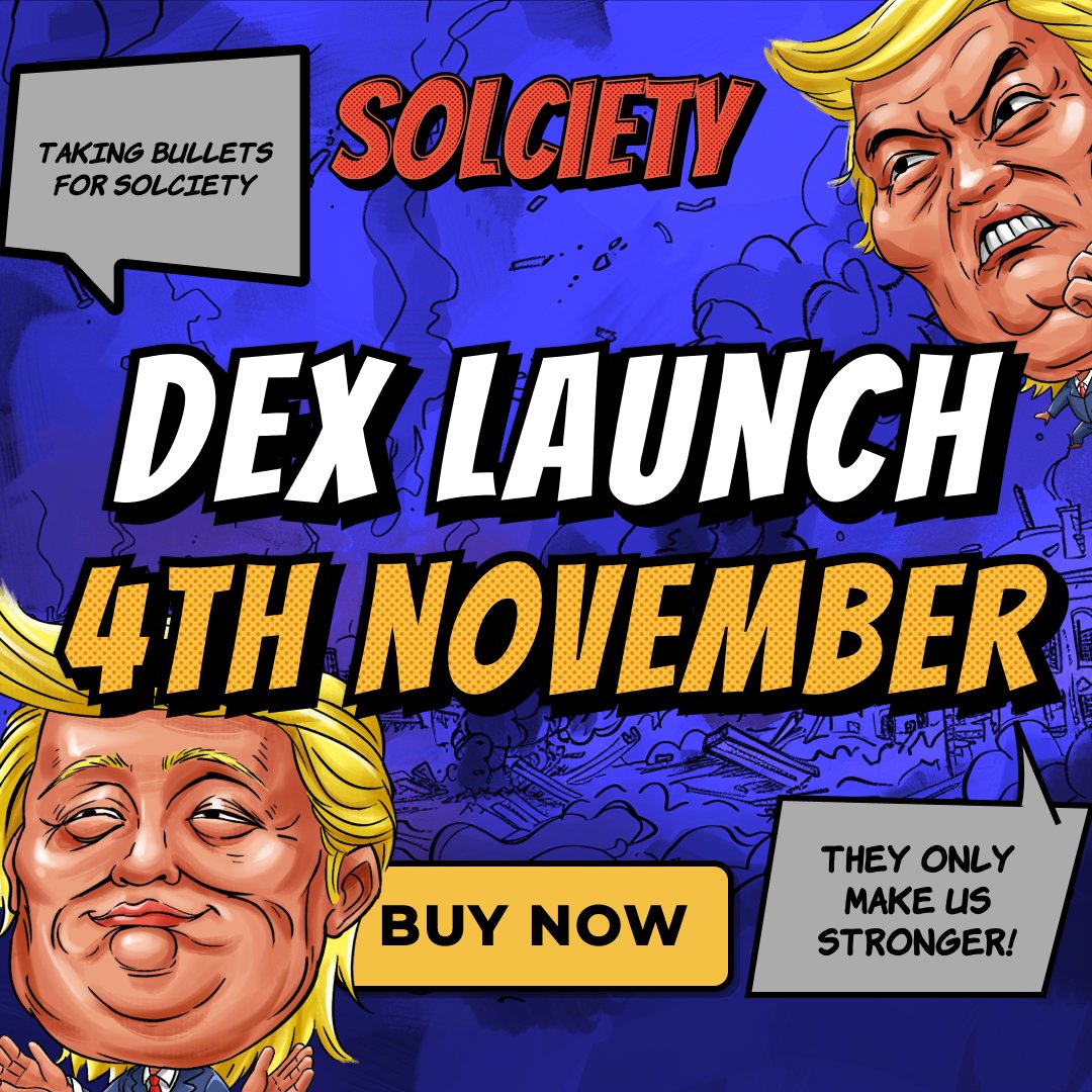 BIGGEST LAUNCH OF THE YEAR COMING NOVEMBER 4TH—SOLCIETY IS HITTING THE DEX, just in time for the election! 

While Kamala's rehearsing her defeat speech, we’re launching the future of crypto. 

Don’t miss out on a WINNER, folks! 🚀🇺🇸 

BUY NOW | bit.ly/solciety

$SLCTY
