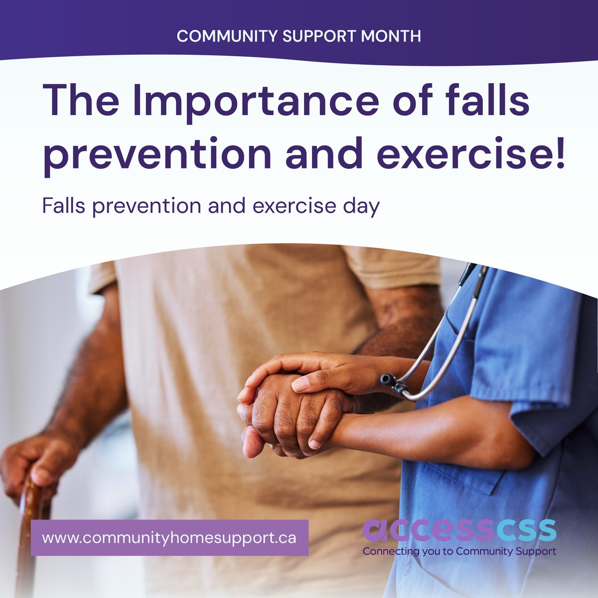 ACCESSCSS's tweet photo. Falls can have serious consequences, especially for older adults.
Regular exercise is key to building strength to help reduce the risk of falls.  https://t.co/v5XefKv0kd
#CommunitySupportMonth #HomeAssistance #CommunityCareWorkerWeek #FallsPrevention #ExerciseDay https://t.co/Bte3fEG7HU