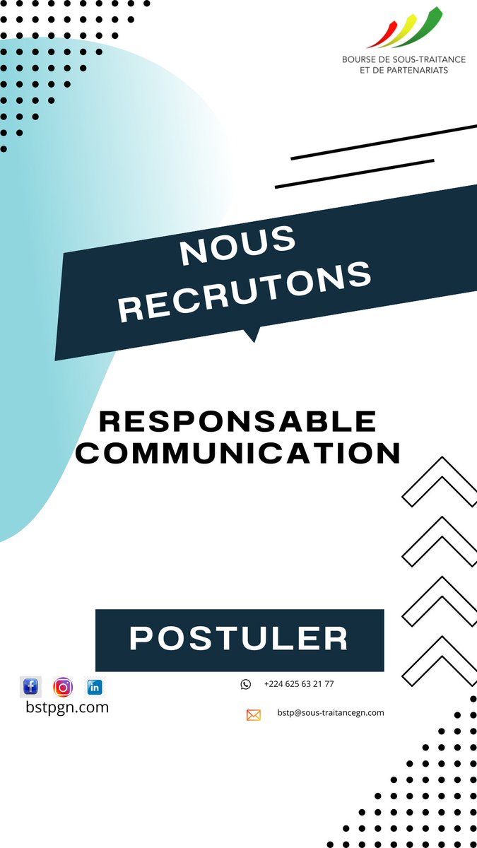 𝐑𝐞𝐣𝐨𝐢𝐠𝐧𝐞𝐳 𝐥𝐚 𝐁𝐒𝐓𝐏 𝐞𝐧 𝐭𝐚𝐧𝐭 𝐪𝐮𝐞 𝐑𝐞𝐬𝐩𝐨𝐧𝐬𝐚𝐛𝐥𝐞 𝐂𝐨𝐦𝐦𝐮𝐧𝐢𝐜𝐚𝐭𝐢𝐨𝐧!

𝐃𝐚𝐭𝐞 𝐥𝐢𝐦𝐢𝐭𝐞 𝐝𝐞 𝐜𝐚𝐧𝐝𝐢𝐝𝐚𝐭𝐮𝐫𝐞 : 𝟏𝐞𝐫 𝐍𝐨𝐯𝐞𝐦𝐛𝐫𝐞 𝟐𝟎𝟐𝟒

docs.google.com/document/d/1BX…