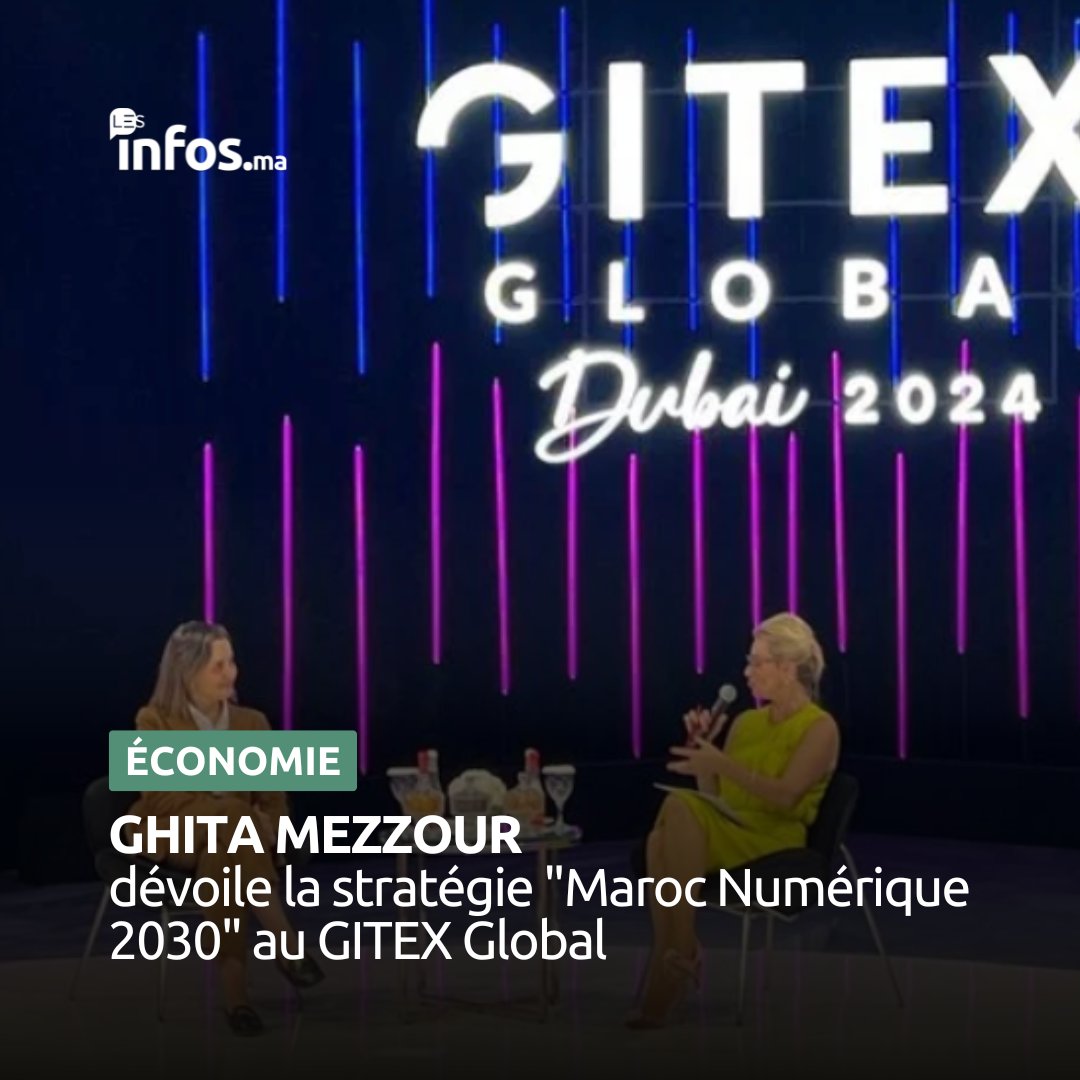 Lesinfosma's tweet image. Lors du GITEX Global à Dubaï, la ministre Ghita Mezzour a dévoilé la stratégie &quot;Maroc Numérique 2030&quot;, qui met l&apos;accent sur la formation des jeunes et l&apos;inclusion numérique. 🇲🇦💻
#GITEX2024 #MarocNumérique2030 #TransitionDigitale