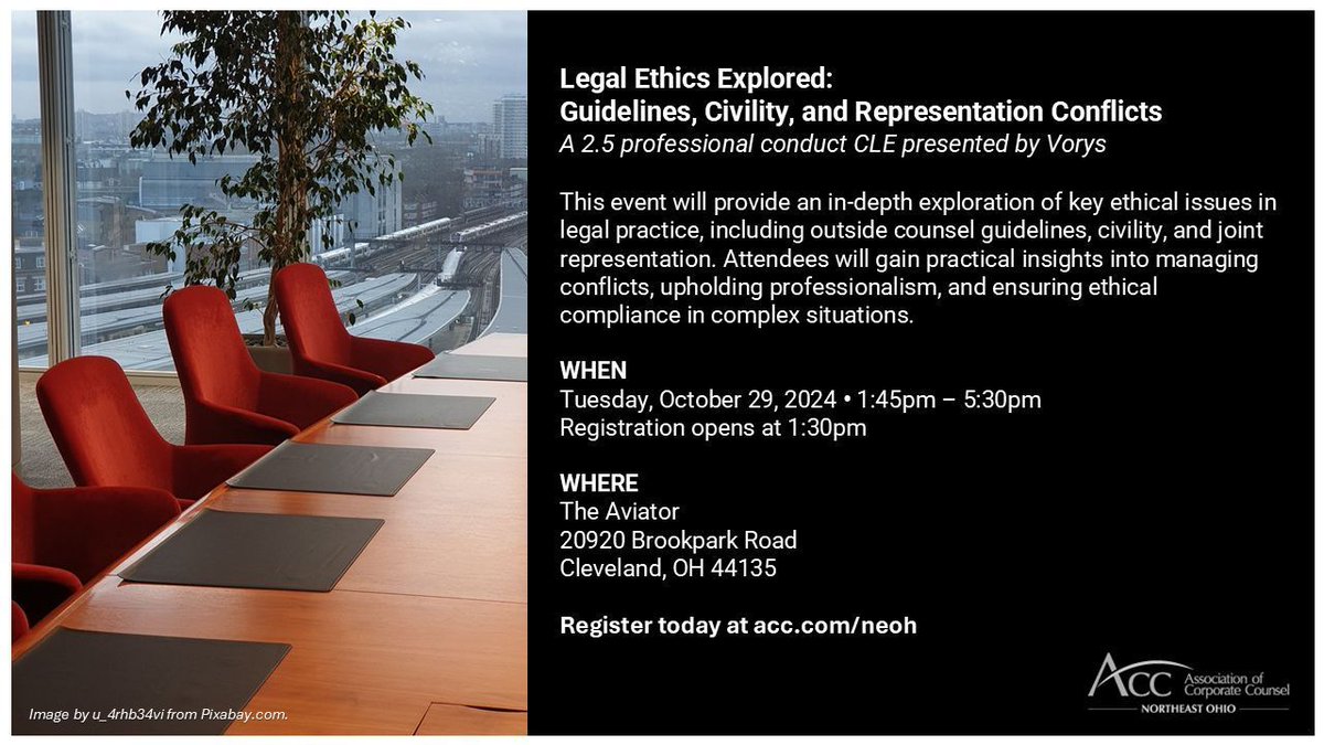 Still need to pick up your professional conduct CLE credits for 2024? Get them squared away by joining us on Tuesday, October 29 for a 2.5 CLE presented by <a href="/voryslaw/">Vorys</a>. Details and registration here: buff.ly/3Y9pKNk