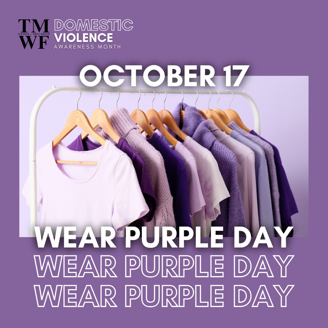 10/17 is Wear Purple Day 💜

This #DVAM24, join us in showing support for survivors by wearing purple!

The color purple symbolizes resilience, courage, and dignity. Show solidarity for those affected by domestic violence this 10/17!

 #WearPurpleDay #TMWF #HealHoldandCenter