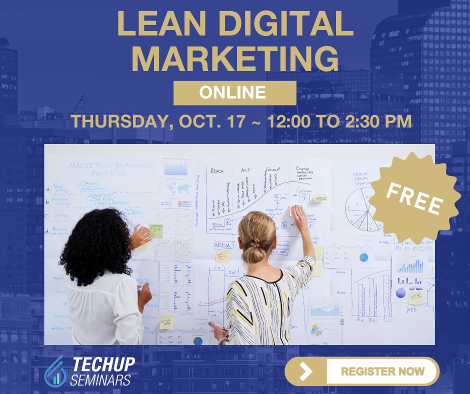 JakeJabsCenter's tweet image. Our October TechUp Seminars continue! 
Lean Digital Marketing: 🚀 💻 ✨
Learn how entrepreneurs can apply the lean methodology to their marketing efforts to prioritize resources, minimize costs, and maximize performance.
What to learn more? Register Now &amp;gt;  bit.ly/4eFLKqv