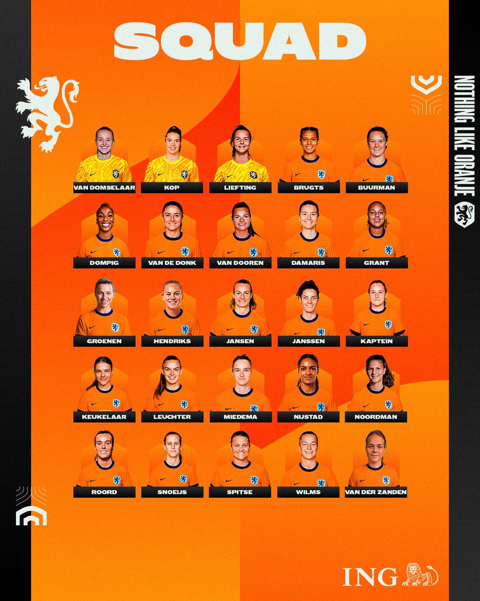𝐎𝐔𝐑 𝐒𝐐𝐔𝐀𝐃 for the friendlies against 🇮🇩 &amp; 🇩🇰!

🔙 Kayleigh van Dooren &amp; Jill Roord 
🆕 Femke Liefting, Lotte Keukelaar &amp; Danique Noordman

#NEDIDN #DENNED #NothingLikeOranje
