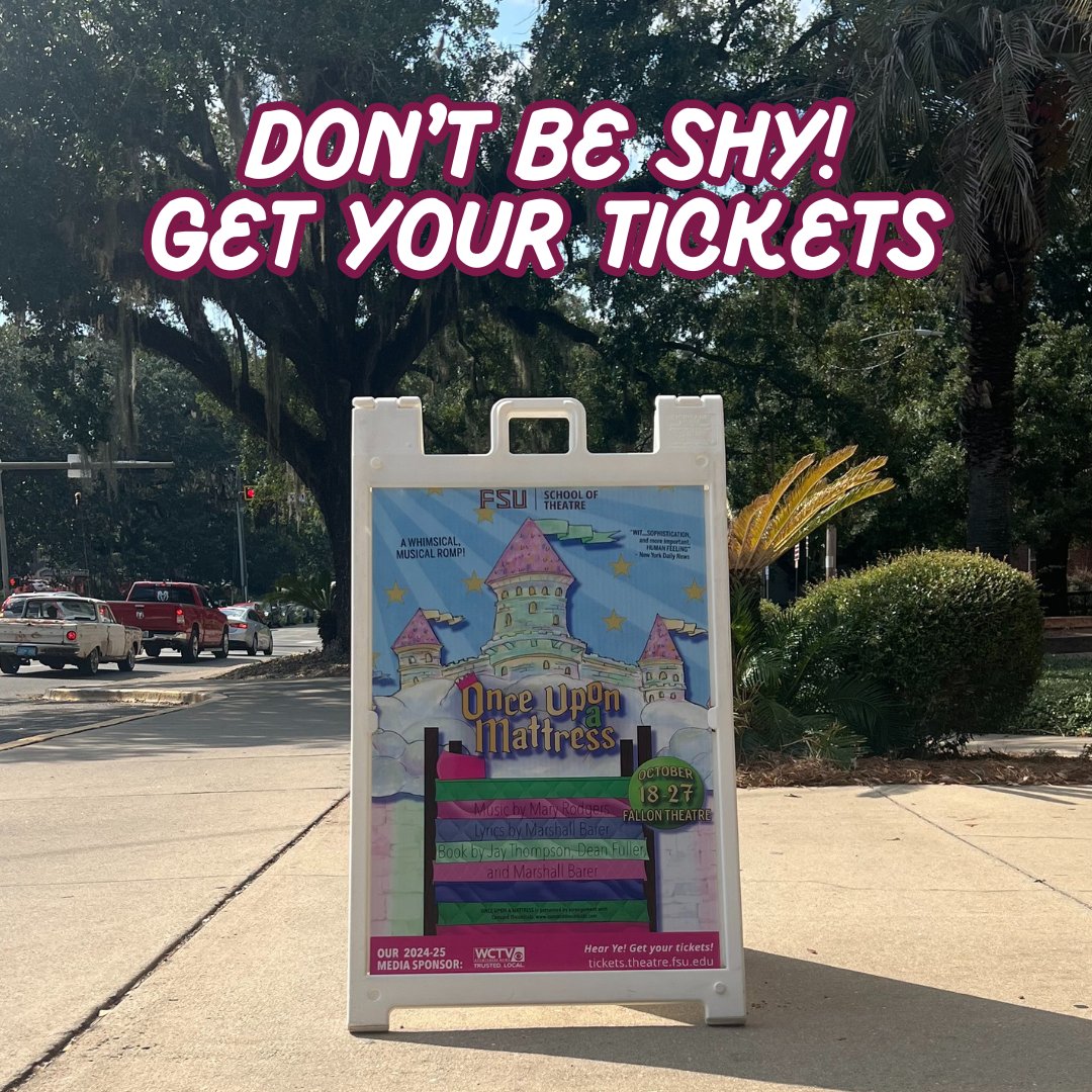 Join us for the hilarious Tony nominated musical comedy, Once Upon a Mattress. Filled with catchy tunes, witty humor, and a touch of royal intrigue.

Once Upon A Mattress plays at the Fallon Theatre <a href="/FloridaState/">Florida State University</a> Oct. 18 - 27.

Don't be shy! Get tickets at tickets.theatre.fsu.edu