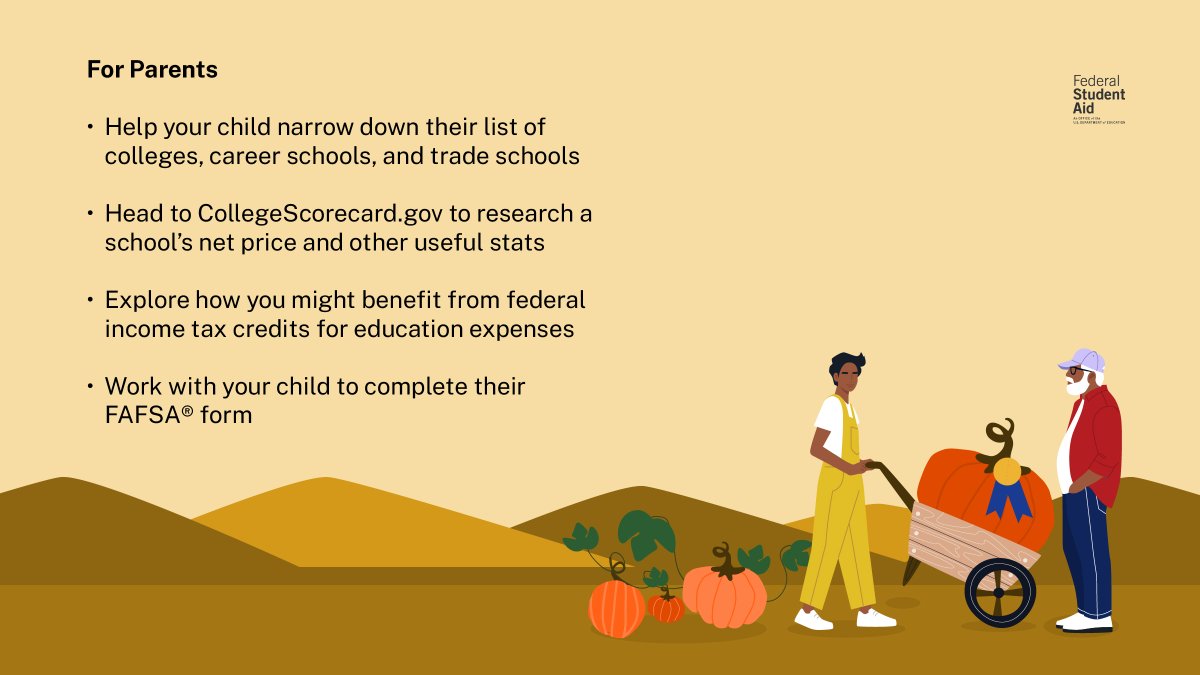 FAFSA's tweet photo. 🎃 Carve pumpkins​

🍎 Bob for apples​

✅ Get ready for college ​

We put together a fall checklist to set you up for success. https://t.co/PNFy04gYeQ