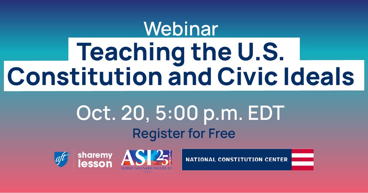 ShareMyLesson (@sharemylesson) on Twitter photo REGISTER today for this FREE webinar and explore how to effectively teach students the importance of voting by connecting it to the U.S. Constitution and the principles of civic education: sharemylesson.com/webinars/us-co… @constitutionctr @aftunion <a href="/kellycbooz/">Kelly C. Booz</a> <a href="/shankerinst/">Albert Shanker Institute</a> <a href="/saribethrose/">Sari Beth Rosenberg</a> REGISTER today for this FREE webinar and explore how to effectively teach students the importance of voting by connecting it to the U.S. Constitution and the principles of civic education: sharemylesson.com/webinars/us-co… @constitutionctr @aftunion <a href="/kellycbooz/">Kelly C. Booz</a> <a href="/shankerinst/">Albert Shanker Institute</a> <a href="/saribethrose/">Sari Beth Rosenberg</a>