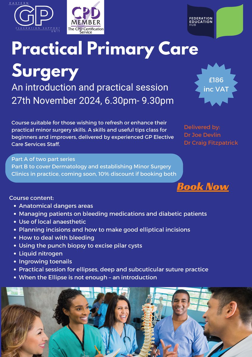 We are pleased to offer an evening session on advancing your practical Minor Surgery Skills in Primary Care, ran by experienced GPES Doctors. Booking info here: easternfsu.com/events/federat…
#gpeducation #gptraining #minorsurgery