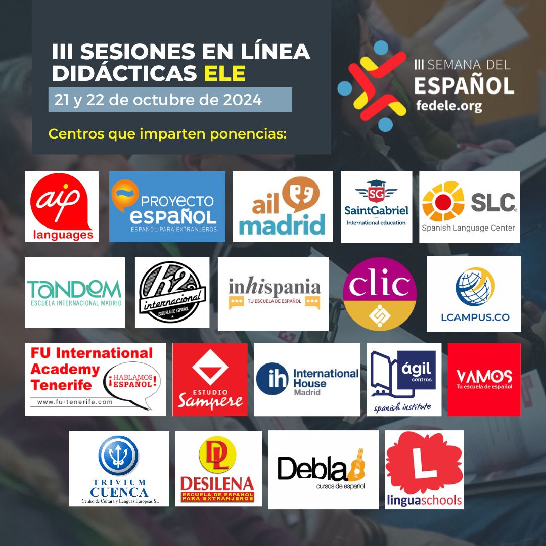 federacionele's tweet photo. Comienzan las III Sesiones en línea Didácticas ELE.
Se retransmitirán durante el 21 y 22 de octubre a través de nuestro Campus Virtual. Puedes inscribirte en:
https://t.co/OOybJJs13w
Esta es la agenda de hoy, ¡os esperamos!
#semanaespanol24 https://t.co/wRCxvGDTo0