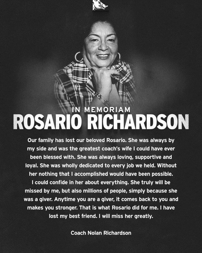 Keeping Coach Richardson &amp; all of his family in our prayers. One of the kindest souls ever. I recall w/ team meals at the house. She would tell Coach, “No Basketball talk! Leave them alone, Let them enjoy, They are my kids too! “ Mrs. Rose, you’ll be missed 🙏🏾