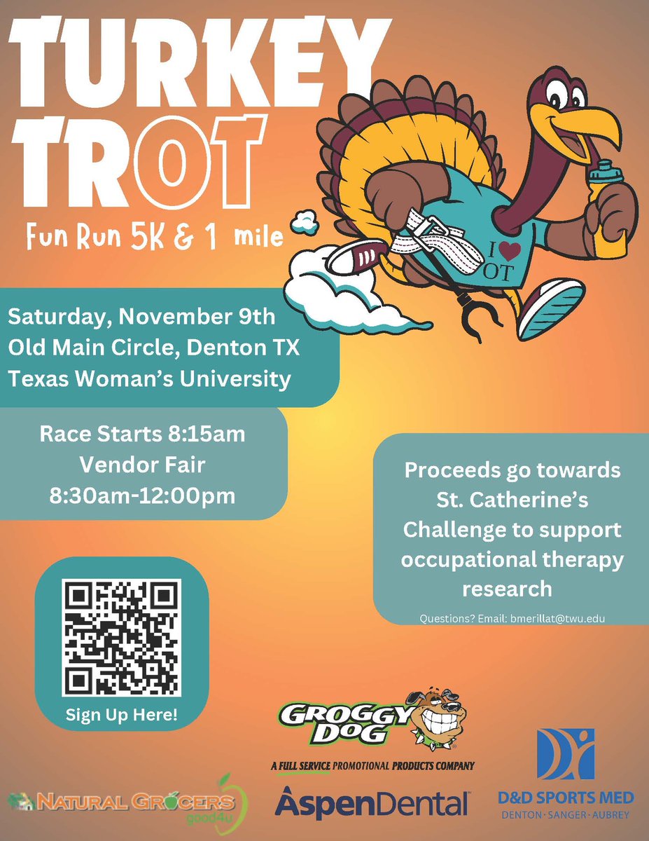 Check out the details for the Turkey Trot below- Saturday, November 9th- Benefits research for Occupational Therapy!