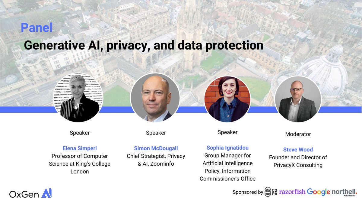 Oxford Generative AI Summit (@oxgenai) on Twitter photo Join us at the <a href="/OxGenAI/">Oxford Generative AI Summit</a> Summit from October 17-18 for a panel on Generative AI, Privacy and Data Protection.
Leading privacy and data protection professionals will discuss how AI-related data protection risks have evolved, the safeguards needed to address them, and how data Join us at the <a href="/OxGenAI/">Oxford Generative AI Summit</a> Summit from October 17-18 for a panel on Generative AI, Privacy and Data Protection.
Leading privacy and data protection professionals will discuss how AI-related data protection risks have evolved, the safeguards needed to address them, and how data