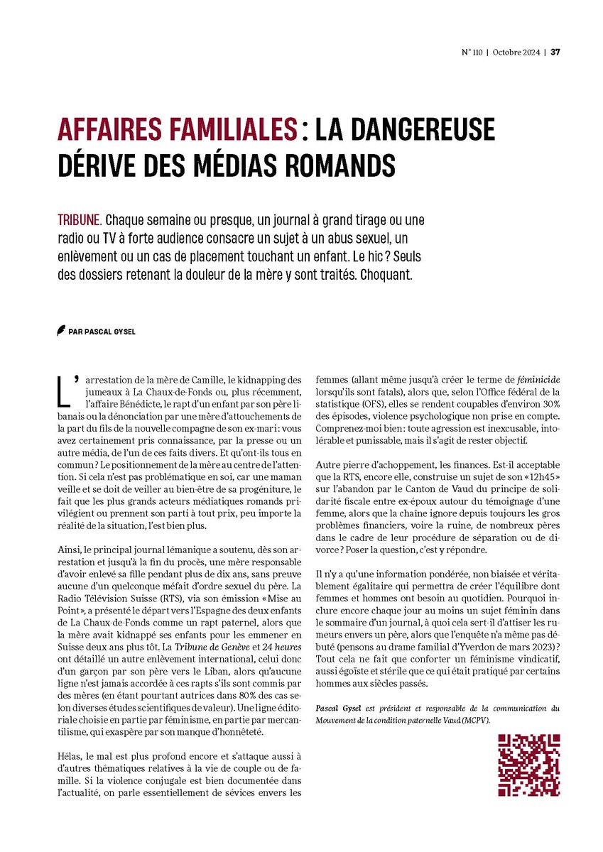 MCPVaud's tweet photo. Merci à @LeRegardLibre de nous avoir permis de nous exprimer sur le traitement des faits divers relatifs aux affaires familiales par certains médias suisses-romands. 💪🙏 🤝
#égalité #pères #enfants https://t.co/CNmp7jIMk9