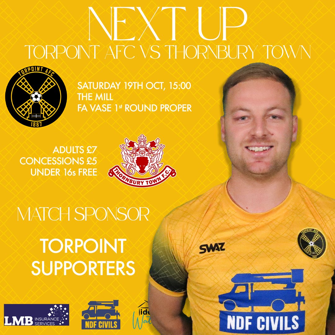 🏆 | 𝓘𝓽’𝓼 𝓕𝓐 𝓥𝓪𝓼𝓮 𝔀𝓮𝓮𝓴

The first round proper returns to The Mill this Saturday as we entertain <a href="/thornburytownfc/">Thornbury Town FC</a> from the Hellenic League.

We’ll also be showing 𝘾𝙖𝙧𝙙𝙞𝙛𝙛 𝘾𝙞𝙩𝙮 𝙫𝙨 𝙋𝙡𝙮𝙢𝙤𝙪𝙩𝙝 𝘼𝙧𝙜𝙮𝙡𝙚 from 12:30!

#upthepoint