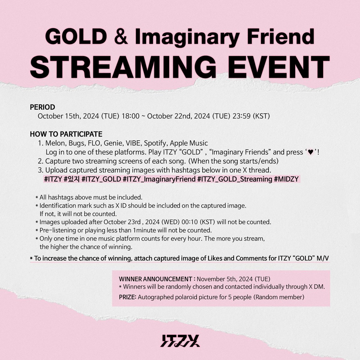 ITZY “GOLD” &amp; “Imaginary Friend” STREAMING EVENT
bit.ly/4f0hkyK
 
🎧 GOLD itzy.lnk.to/GOLD
 
#ITZY #MIDZY <a href="/ITZYofficial/">ITZY</a>
#ITZY_GOLD
#ITZY_GOLD_Streaming