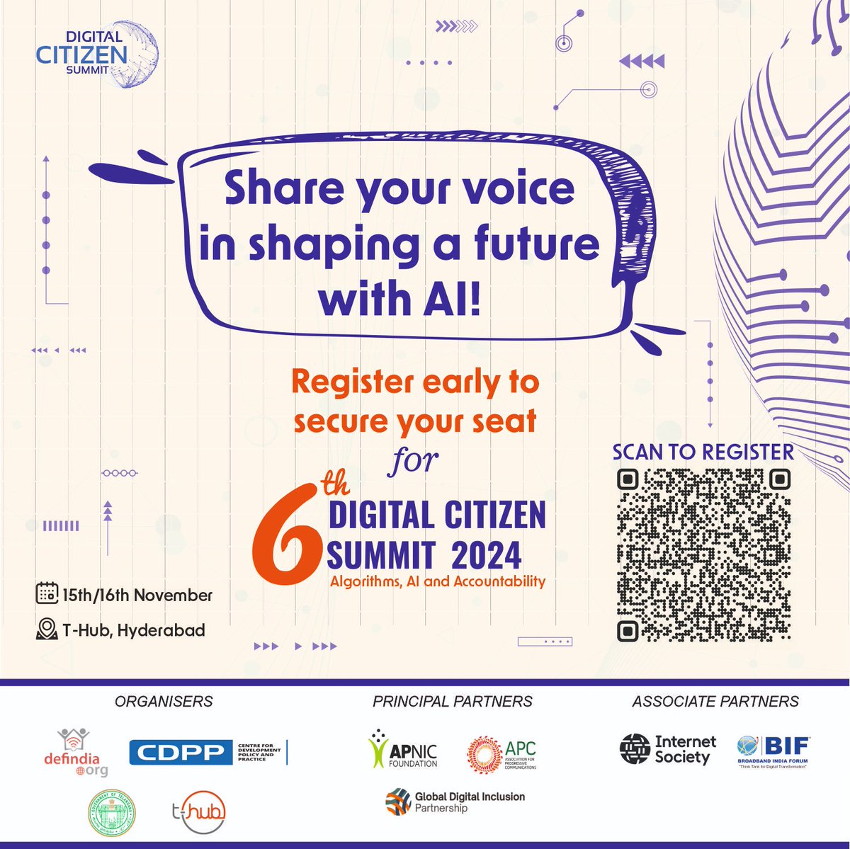 DEFindia's tweet photo. Early Bird Alert!
Don’t miss out on the 6th #DigitalCitizenSummit 2024!
Unlock 2 days of transformative discussions, lightning talks, & networking on Algorithms, #AI & Accountability.
📅Nov 15th & 16th
📍T-Hub, Hyderabad
🔗Register👉https://t.co/BxfU6MtBoF
@internetsociety https://t.co/pLOgrsAo5I
