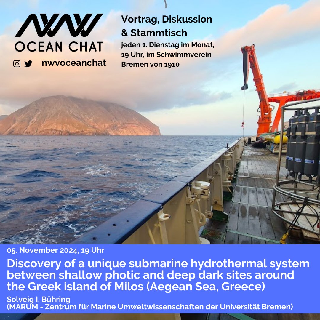 🌊 Ocean Chat #32🌊
📅 5. Nov, 19 Uhr, Schwimmverein Bremen
🗣️ Solveig I. Bühring vom MARUM
🎓 Seid dabei, um mehr über die faszinierenden Entdeckungen in der Ägäis zu erfahren! 🔬(Vortrag auf Englisch)
