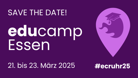 📢 Das #EduCamp im Frühjahr 2025 wird in #Essen stattfinden.

Tragt Euch den 21. bis 23. März 2025 in den Kalender ein!

Alle Informationen gibt es unter: educamps.org/2024/10/es-geh…
#ecruhr25