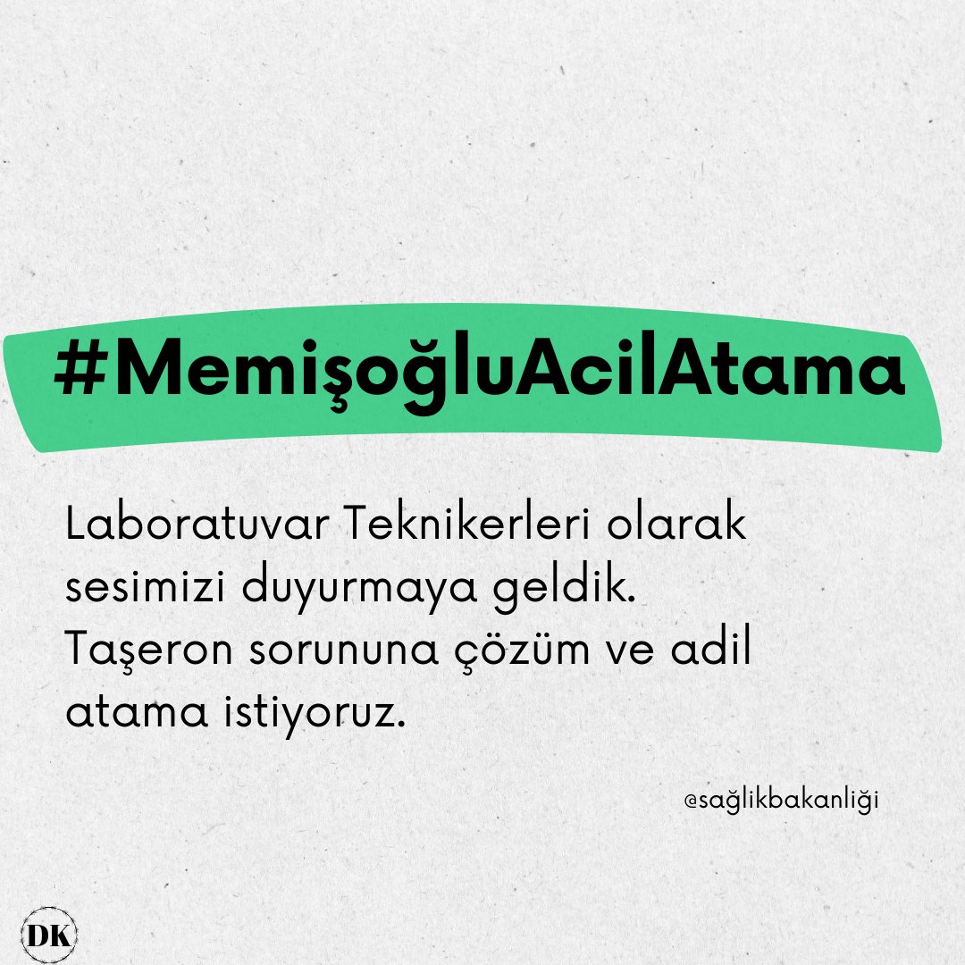 100 bini aşkın mezunu bulunan, taşeron sistemi yüzünden hakettiği atama sayısına ulaşamayan TIBBİ LABORATUVAR teknikerleri en az 10 bin atama bekliyor. Lütfen bu gençlerin sesini duyun Sayın Bakanım <a href="/drmemisoglu/">Prof. Dr. Kemal Memişoğlu</a> #MemişoğluAcilAtama