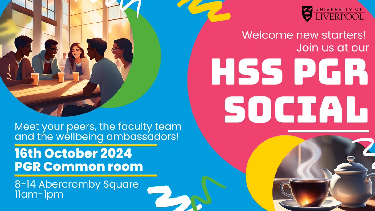 Hey PGRs! Don't miss the Faculty PGR Social tomorrow morning in the PGR Common Room (8-14 Abercromby Square). Meet some of your fellow researchers, PGR support team and wellbeing ambassadors!