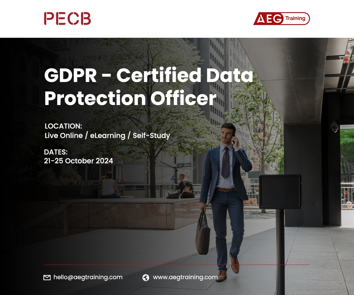 PECB (@pecb) on Twitter photo Join our partner AEG Training on their upcoming GDPR - Certified Data Protection Officer training course.
For additional information please contact hello@aegtraining.com Join our partner AEG Training on their upcoming GDPR - Certified Data Protection Officer training course.
For additional information please contact hello@aegtraining.com