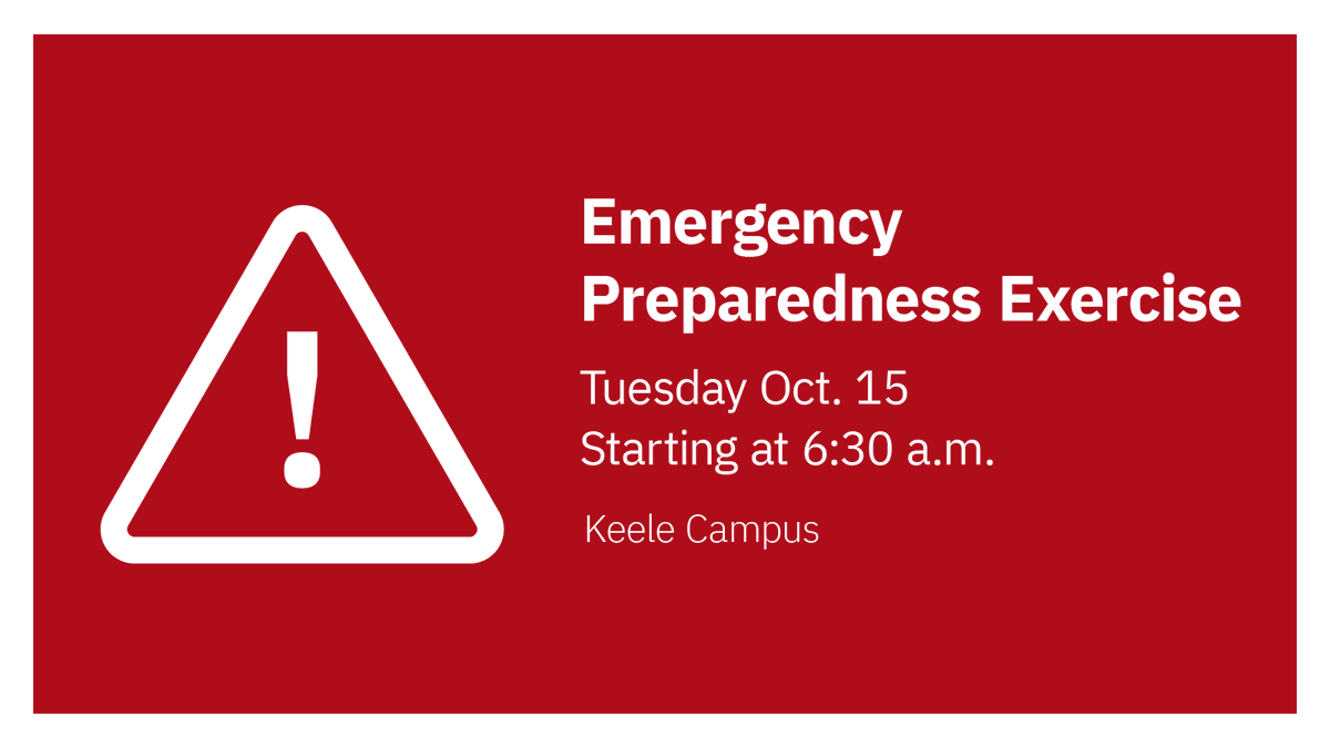 Today the Ontario Power Generation (OPG) will be simulating a decontamination exercise on Keele Campus at four key sites – Founders Road West Lot, the Toronto Track and Field Centre, the Tait McKenzie Centre, and the Thompson Road Lot. 

This is just a drill.