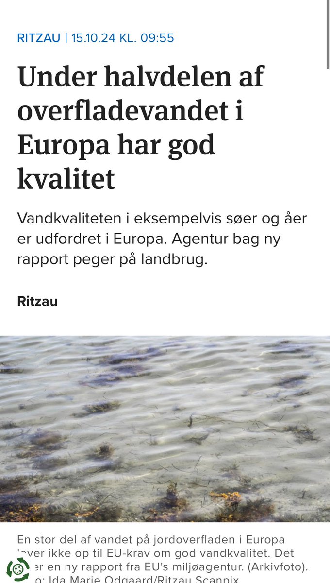 Under halvdelen af overfladevandet i Europa har god kvalitet 💧

EU’s miljøagentur opfordrer derfor til, at landbruget i Europa gør mere for at begrænse forureningen…

kristeligt-dagblad.dk/udland/under-h…
