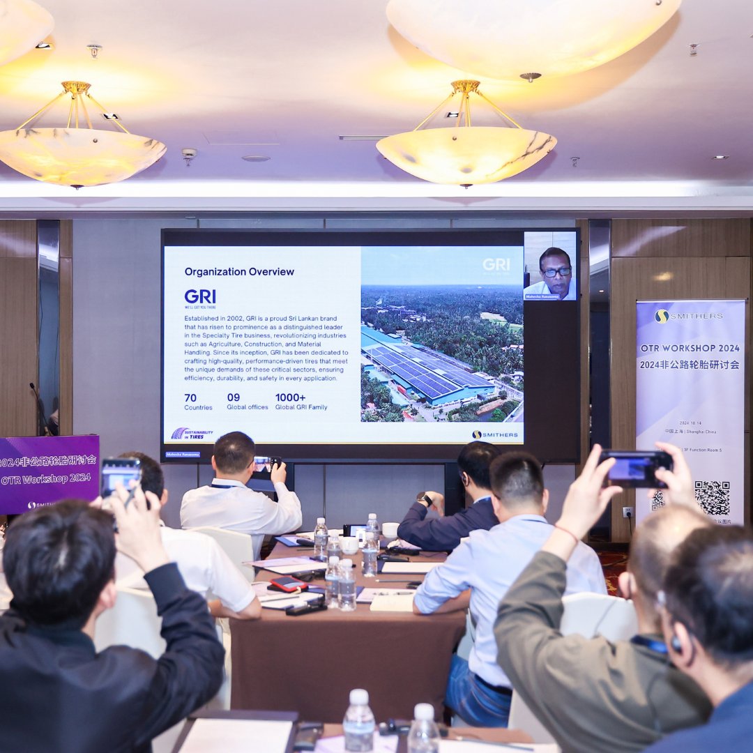 GRI_Tires's tweet photo. Our CEO Dr. Mahesha Ranasoma, presented virtually at the "Sustainability in Tires 2024" conference organized by Smithers in Shanghai and online.  
GRI is honored to be a part of this global event, shaping the future of the Specialty Tire industry. 

#GRI  #Smithers https://t.co/AJlYpFRgYX