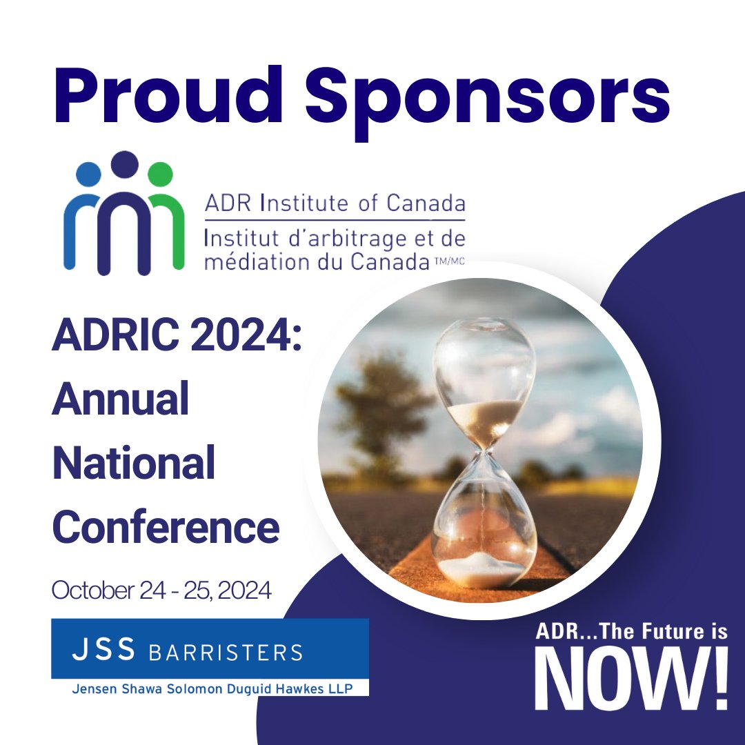 JSSBarristers's tweet image. JSS Barristers is proud to sponsor the ADRIC 2024 Annual Conference, Canada’s largest and most prestigious ADR event. JSS Barristers' Partner, Bryan C. Duguid KC, FCIArb, will be presenting this year at the conference. Stay tuned to learn about his presentation topics!

#ADRIC