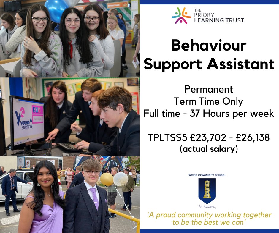 - Behaviour Support Assistant -
<a href="/_TPLT_/">The Priory Learning Trust</a>

If you are committed to improving outcomes for young people, being a part of a dedicated team and having a fulfilling career - we could be the right fit for you! 🙌

bit.ly/4dMV62l

#Behaviour #Education #TPLT