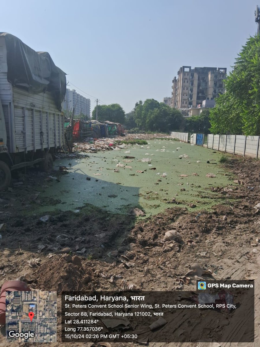 <a href="/DC_Faridabad/">DC Faridabad</a> <a href="/DIPRO_Faridabad/">DIPRO Faridabad</a> <a href="/rajeshnagarfbd/">Minister Rajesh Nagar</a> <a href="/KPGBJP/">Krishan Pal Gurjar</a> <a href="/PMOIndia/">PMO India</a> <a href="/sbmugujarat/">Swachh Bharat Mission Urban - Gujarat</a> this large green pool of stagnant water covered with algae throughout the year, posing a serious health hazard to the people of Sector -88 Faridabad and children of St. Peter's school. Please help on it