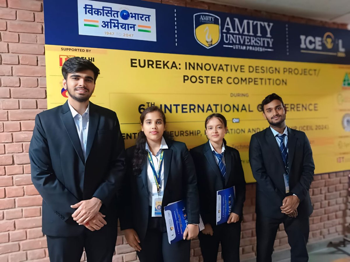 GNIOTCollege's tweet image. Six second-year ECE students showcased innovative projects at the "EUREKA" event, Amity University. Their work was appreciated, and they connected with the jury for further development. Congratulations!
#Innovation #ECE #TechCompetition #Engineering #StudentSuccess