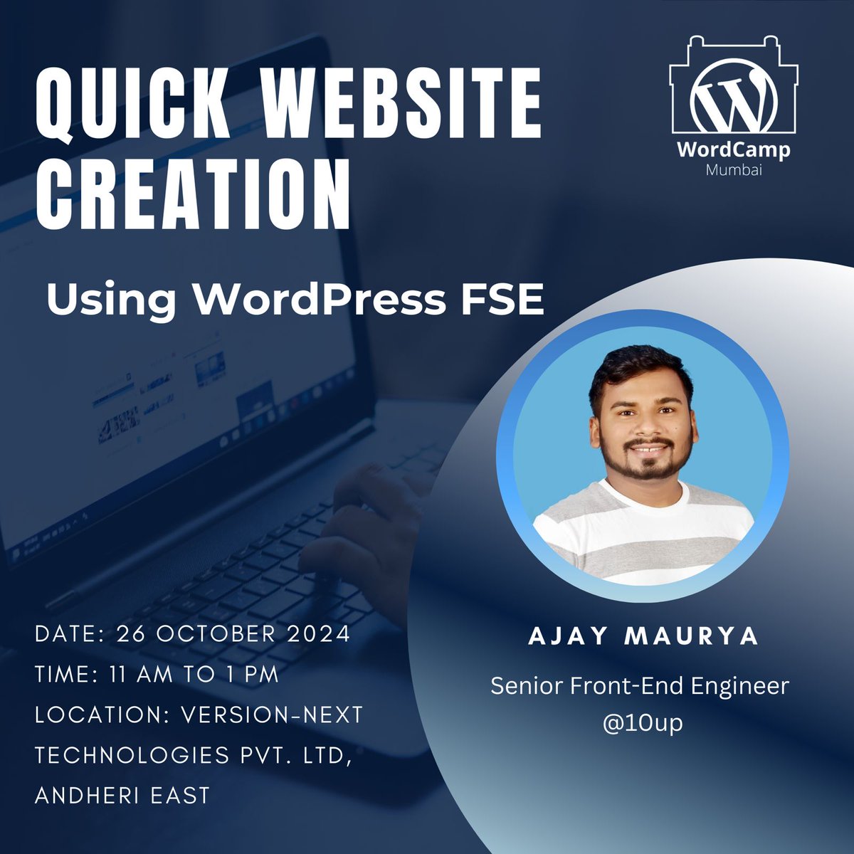 Meher Bala | Lead Organisers #WCAsia 2026 (@meherbala) on Twitter photo <a href="/aalootechie/">Ajay Maurya</a> will show everyone how to quickly build a website using WordPress FSE on 26th October 2024 at Andheri East.
Sign up on the WP Mumbai meetup group meetup.com/wpmumbai/event…
#WordPress #Meetups #FSE #FullSiteEditing #JaiWP #WPMumbai <a href="/aalootechie/">Ajay Maurya</a> will show everyone how to quickly build a website using WordPress FSE on 26th October 2024 at Andheri East.
Sign up on the WP Mumbai meetup group meetup.com/wpmumbai/event…
#WordPress #Meetups #FSE #FullSiteEditing #JaiWP #WPMumbai