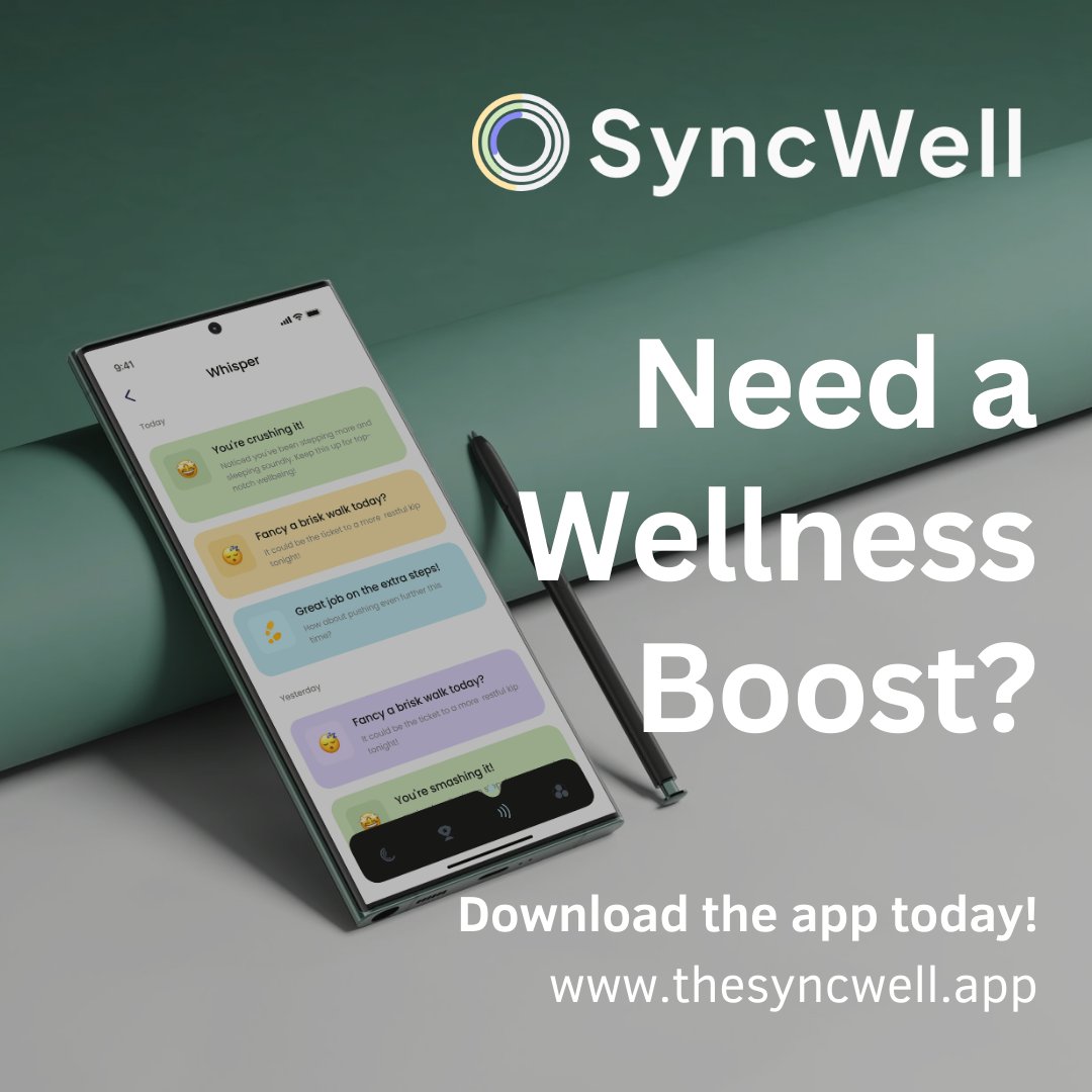 SyncWellUK's tweet photo. SyncWell is here to help you achieve your wellness goals! Download now  🌿
👉 https://t.co/y9NKIhkTKQ 

#SyncWellApp #HealthFirst #WellnessRevolution https://t.co/tJ5VqU9fkn