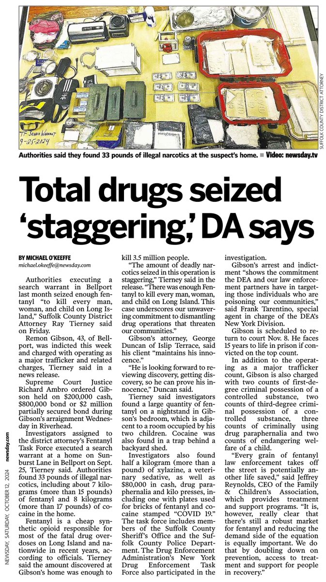 Chatted with <a href="/Newsday/">Newsday</a> 's @Michael O'Keeffe about what the latest big fentanyl bust in Suffolk means to our efforts to combat the crisis.

A huge kudos to law enforcement (<a href="/RayTierneyForDA/">Ray Tierney</a>) for reducing the supply of drugs on our streets. Let's also do more to reduce the demand
