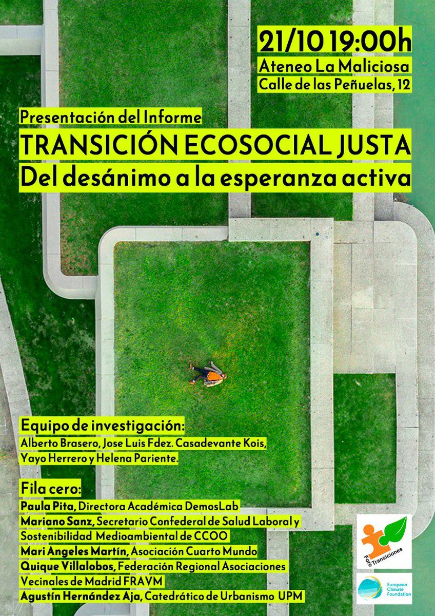 AteneoMaliciosa's tweet image. ¡Próximas actividades en el Ateneo La Maliciosa!

📣 Transición ecosocial justa, con @FTransiciones 
ateneomaliciosa.net/event/transici…

👮🏻‍♂️ ¿Quién controla a la policía? ateneomaliciosa.net/event/quien-co…

🫦 Presentación del libro “Cuerpos para odiar”
ateneomaliciosa.net/event/cuerpos-…