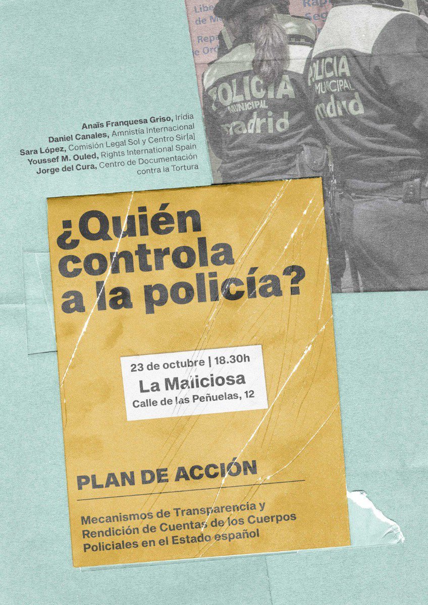 AteneoMaliciosa's tweet image. ¡Próximas actividades en el Ateneo La Maliciosa!

📣 Transición ecosocial justa, con @FTransiciones 
ateneomaliciosa.net/event/transici…

👮🏻‍♂️ ¿Quién controla a la policía? ateneomaliciosa.net/event/quien-co…

🫦 Presentación del libro “Cuerpos para odiar”
ateneomaliciosa.net/event/cuerpos-…