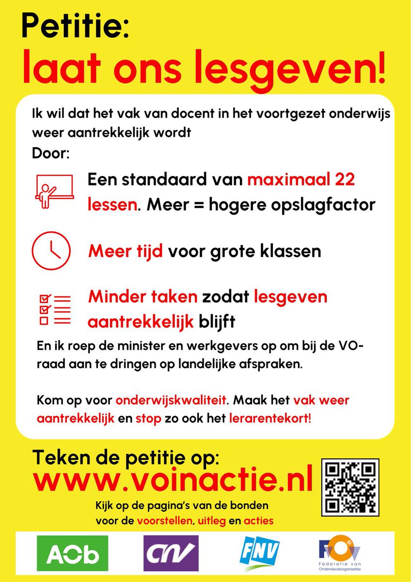 Laat ons lesgeven!

Hoog tijd dat de werkdruk in het VO wordt aangepakt zodat de onderwijskwaliteit omhoog kan. Onze leerlingen verdienen goed onderwijs, dus maak ons vak aantrekkelijker!

Teken de petitie op voinactie.nl 
#laatonslesgeven #voinactie