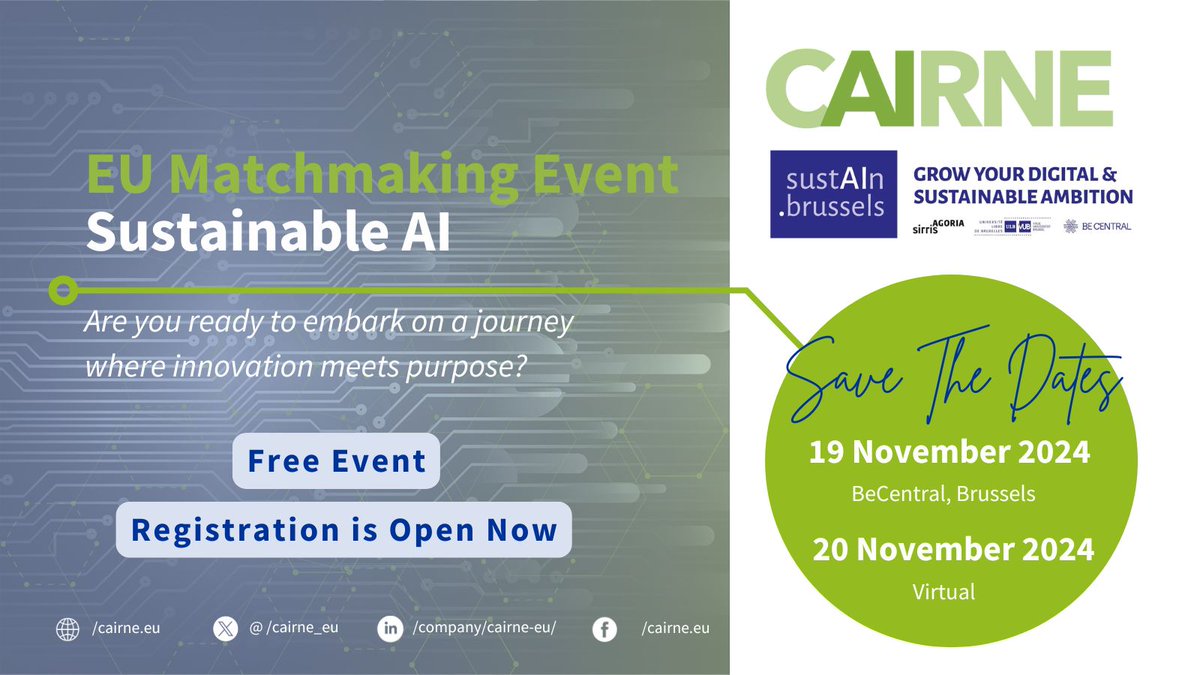 🚀 Empowering Digital Innovation through Collaborative Networks 🌍🤝
Who: Join leading organisations like CAIRNE, Hub.Brussels, FARI, Sustain.Brussels, SMEs, academia, R&amp;D institutions, NCPs, funding agencies, and other digital innovators.

1/5