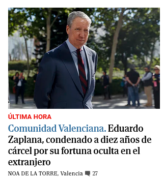 peteom's tweet photo. No, Zaplana ha sido condenado como jefe de la trama corrupta del PP del 'caso Erial'. Que manera de tergiversar una noticia por parte de El Mundo. https://t.co/lSaNaJ9Tna